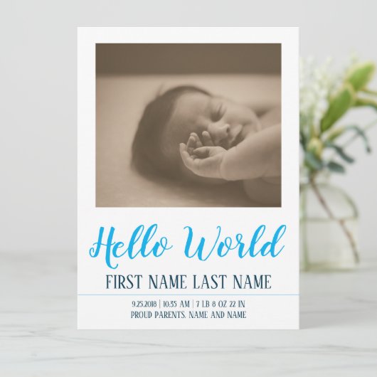 hallo Wereldgeboorteaankondiging met foto (Staand voorkant)