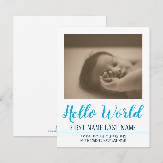 hallo Wereldgeboorteaankondiging met foto (Voorkant / Achterkant)