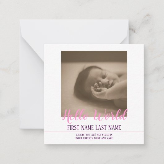 hallo Wereldgeboorteaankondiging met foto Notitiekaartje (Voorkant)