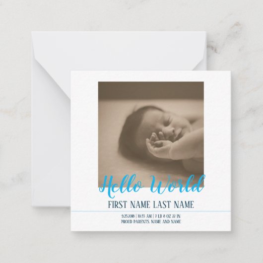hallo Wereldgeboorteaankondiging met foto Notitiekaartje (Voorkant)