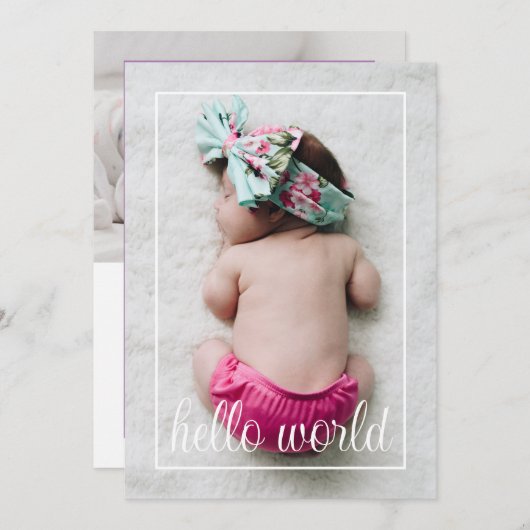 hallo Wereldgeboorteaankondiging Save The Date (Voorkant / Achterkant)