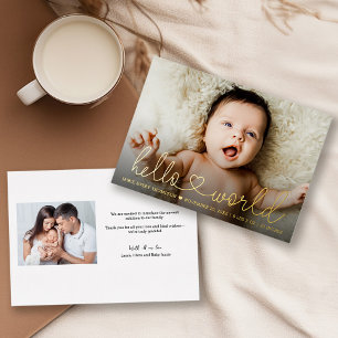 Hallo Wereldschrift Baby geboorteaankondiging foto Folie Uitnodiging