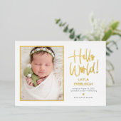 hallo Wereldwijde Baby geboorte bekendmaking Folie Folie Feestdagenkaart (Staand Voorkant)