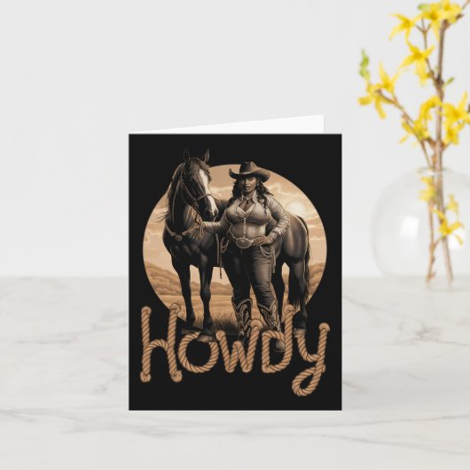 Hallo Westerse Zwarte Cowgirl Afro-Amerikaanse Vro Kaart (Gele Bloem)