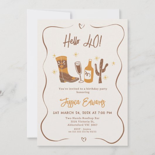 Hallo Whimsical Boots Champagne 40 Verjaardag Kaart (Voorkant)