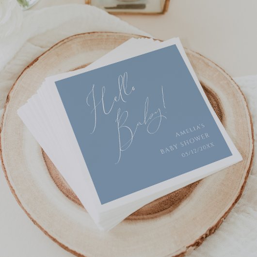Hallo Whimsical Dusty Blue Baby shower servetten