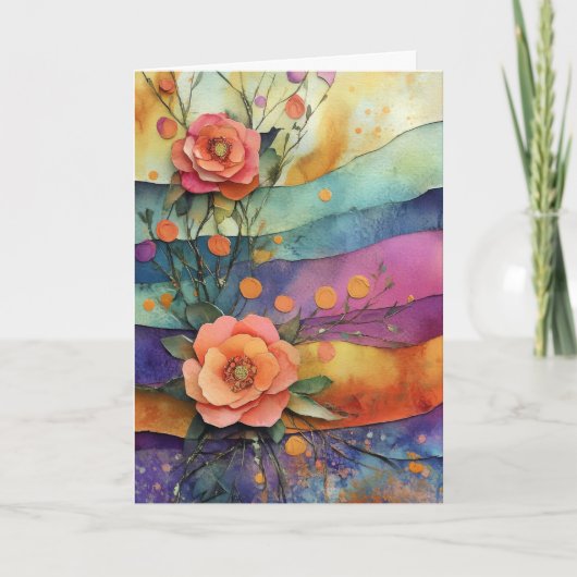 Hallo Whimsical Eigenzinnige papieren bloemen Kaart (Voorkant)