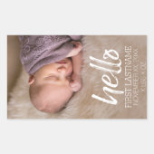 hallo Whimsical-geborsteld lettering met Baby Foto Rechthoekige Sticker (Voorkant)