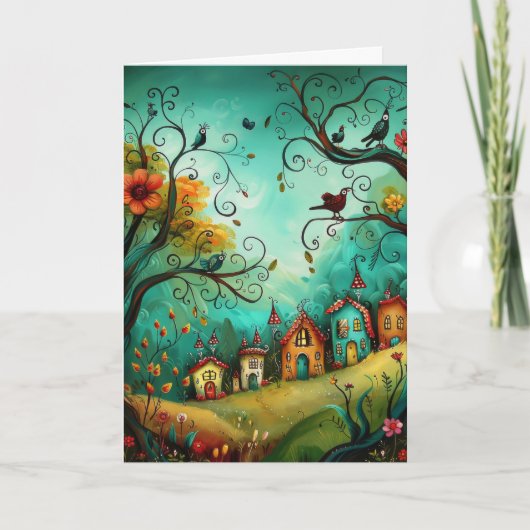 Hallo Whimsical huizen illustratie stijl Kaart (Voorkant)