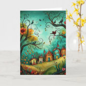 Hallo Whimsical huizen illustratie stijl Kaart (Gele Bloem)