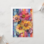 Hallo Whimsical Quirky Paper Flowers Kaart (Voorkant / Achterkant in situ)