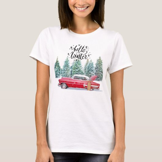 hallo winter - Antiek rode auto T-shirt (Voorkant)