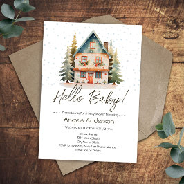 Hallo Winter Baby Christmas Cottage Baby shower Kaart