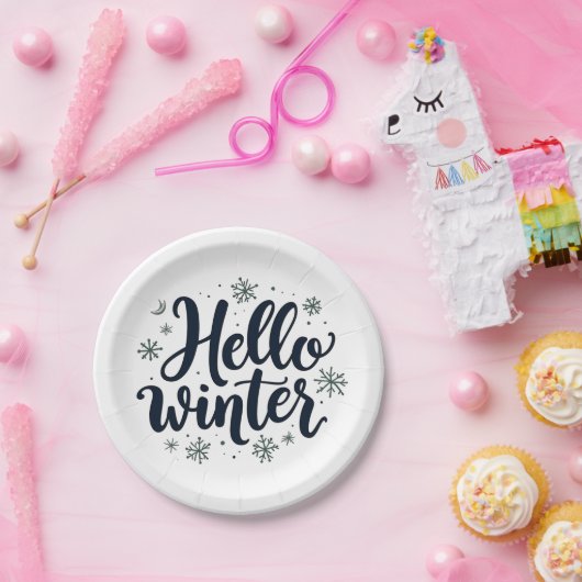 Hallo Winter Christmas Snowflake Winterseizoen Papieren Bordje (Feest)