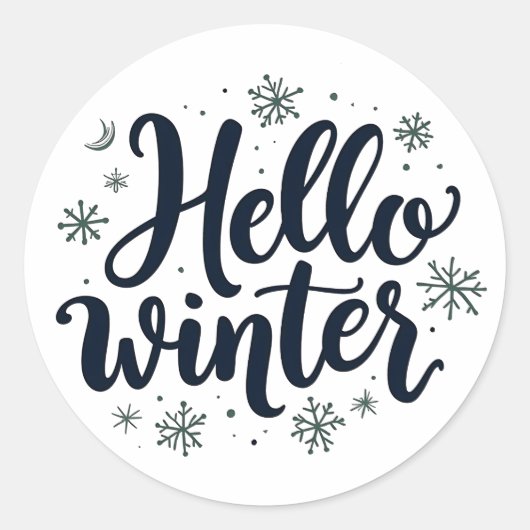 Hallo Winter Christmas Snowflake Winterseizoen Ronde Sticker (Voorkant)