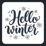 Hallo Winter Christmas Snowflake Winterseizoen Vierkante Sticker<br><div class="desc">Hallo Winter,  Winter typografie,  Snowflakes ontwerp,  Winter liefhebbers,  Winter seizoen,  Winter groet,  Gezellige winter,  Feestelijke sneeuwvlokken,  Kerstmis ontwerp,  Winter spirit</div>