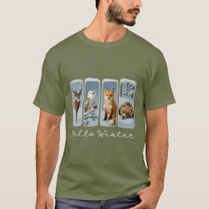 Hallo Winter Dieren Hert Uil Vos Beer Knus Seizoen T-shirt
