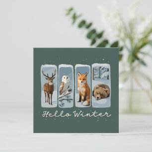 Hallo Winter Dieren Hert Uil Vos Beer Koele Seizoe Feestdagenkaart