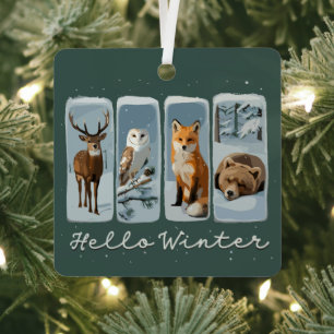 Hallo Winter Dieren Hert Uil Vos Beer Koele Seizoe Metalen Ornament