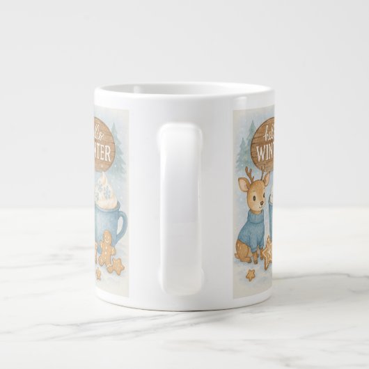 Hallo Winter.Gezellig rendier, warme cacao, peperk Grote Koffiekop (Achterkant)