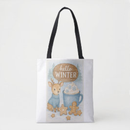 Hallo Winter.Gezellig rendier, warme cacao, peperk Tote Bag