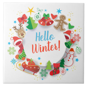 hallo Winter Happy Nieuwjaar Holiday decor Tegeltje