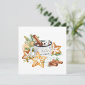 Hallo Winter Heet Chocolade Mok met Koekjes Kaart (Staand voorkant)