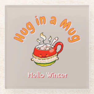 Hallo Winter Knuffel in een Mok Cozy Kawaii Illust Glazen Onderzetter