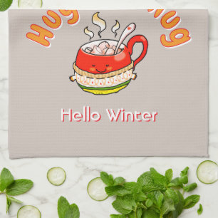 Hallo Winter Knuffel in een Mok Cozy Kawaii Illust Theedoek