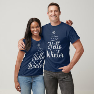 Hallo Winter Minimalist Snowflake Tree Script T-shirt