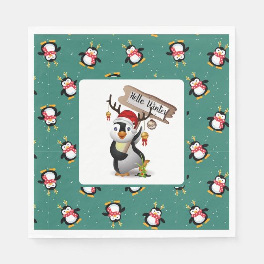 hallo Winter Penguins Napkins Servet (Voorkant)
