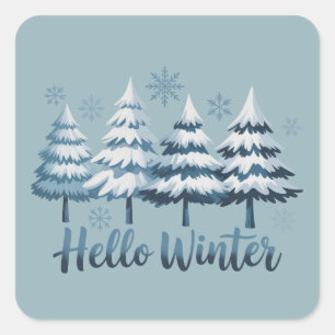 Hallo Winter Seizoen Sfeer Bomen Sneeuwvlokken Ker Vierkante Sticker