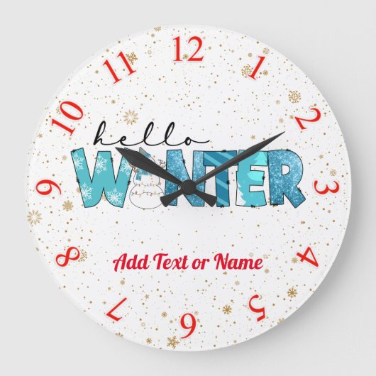 hallo Winter Snowman Customize Grote Klok (Voorkant)