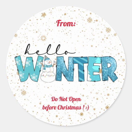 hallo Winter Snowman Customize Ronde Sticker (Voorkant)
