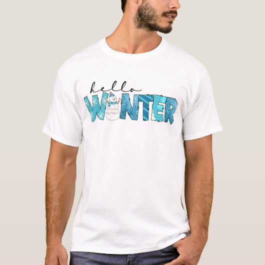Hallo Winter Snowman Sparkle feestelijk seizoen T-shirt (Voorkant)