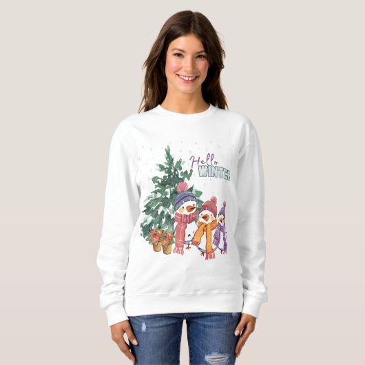 Hallo Winter Vrouwen Sweatshirt Winter Vogels (Voorkant volledig)