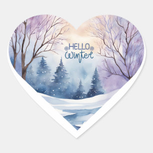 Hallo Winter Waterverf Heart Hart Sticker