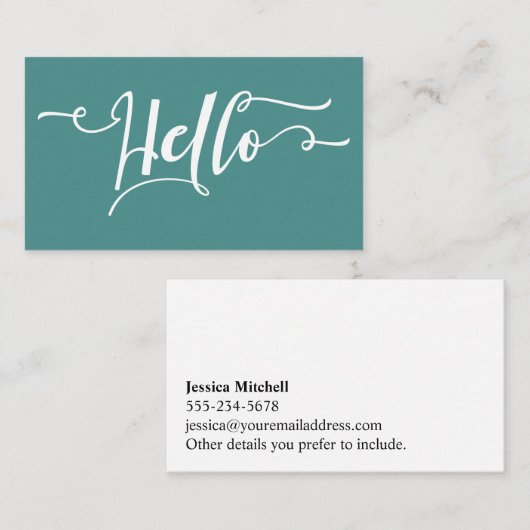Hallo Wit Script Typografie Over bewerkbaar Blauwg Visitekaartje (Voorkant / Achterkant)