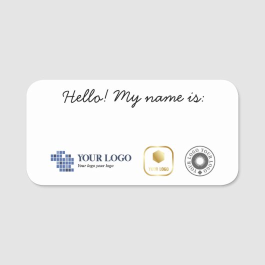 Hallo Wit Zwart Eenvoudig 3 Logos Mijn naam is Naamplaatje (Voorkant)