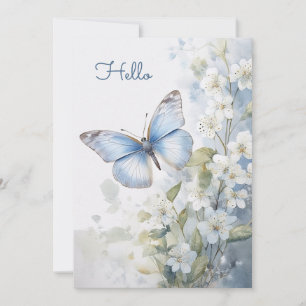  Hallo witte bloemen en blauwe vlinder Kaart