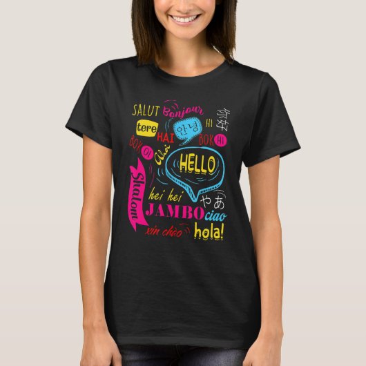 hallo Word in verschillende talen Reis en Teach T-shirt (Voorkant)