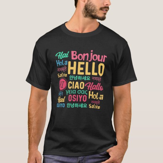hallo Word in verschillende talen reisreis T T-shirt (Voorkant)