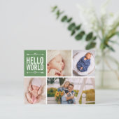 hallo World and Birth Announounding Foto Collage Briefkaart (Staand voorkant)