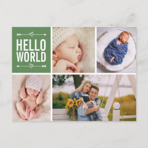 hallo World and Birth Announounding Foto Collage Briefkaart