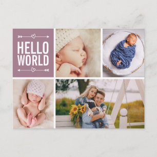 hallo World and Birth Announounding Foto Collage Briefkaart