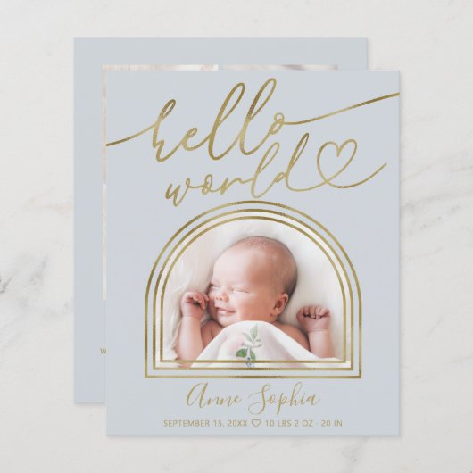 hallo World Arch Lijst Budget Geboorteaankondiging (Voorkant / Achterkant)