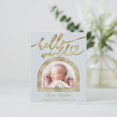 hallo World Arch Lijst Budget Geboorteaankondiging (Staand voorkant)