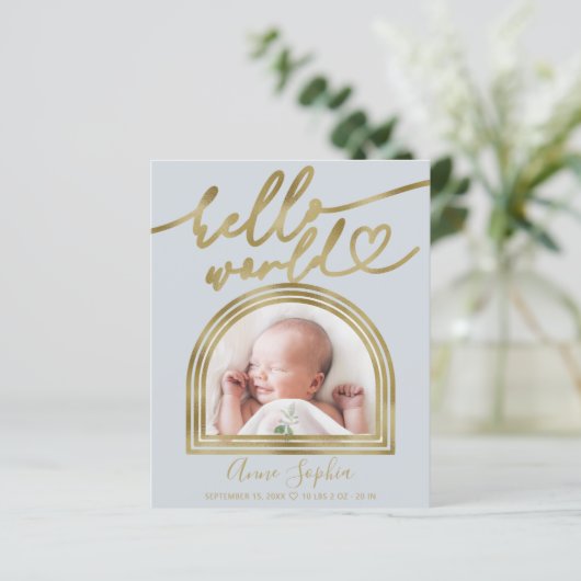 hallo World Arch Lijst Budget Geboorteaankondiging (Staand voorkant)