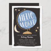 hallo World Baby shower Blue Wereldbol Kaart (Voorkant / Achterkant)