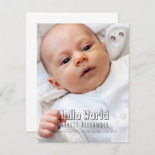 hallo World Birth Annoucement Aankondiging (Voorkant / Achterkant)